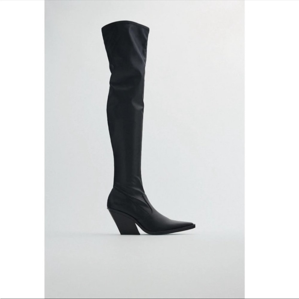 ZARA Thigh High Faux Leather Western Boots- Size 35 US 5. - Picture 2 of 10